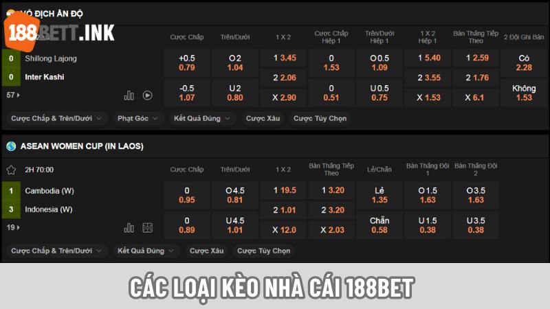 Tham khảo các tỷ lệ kèo thường gặp khi cá cược tại 188bet
