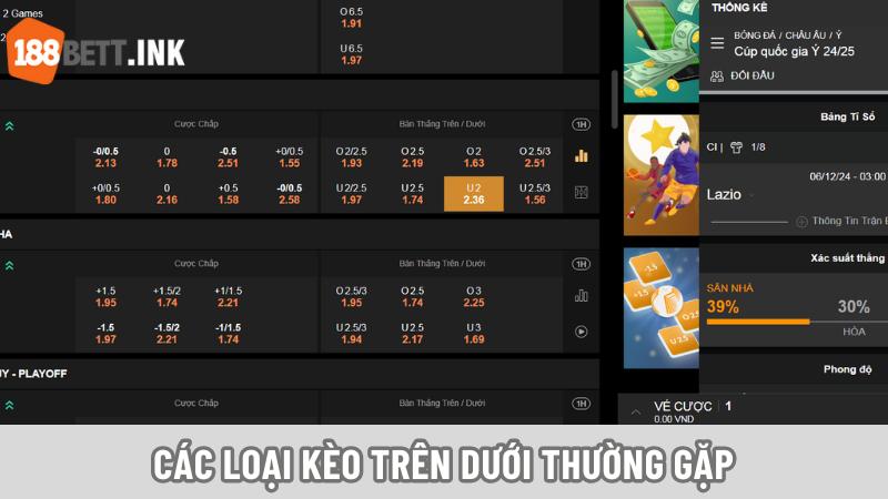 Tìm hiểu các tỷ lệ chấp thường gặp trong kèo trên/dưới