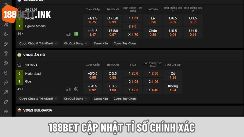 188bet cập nhật tỷ số chính xác