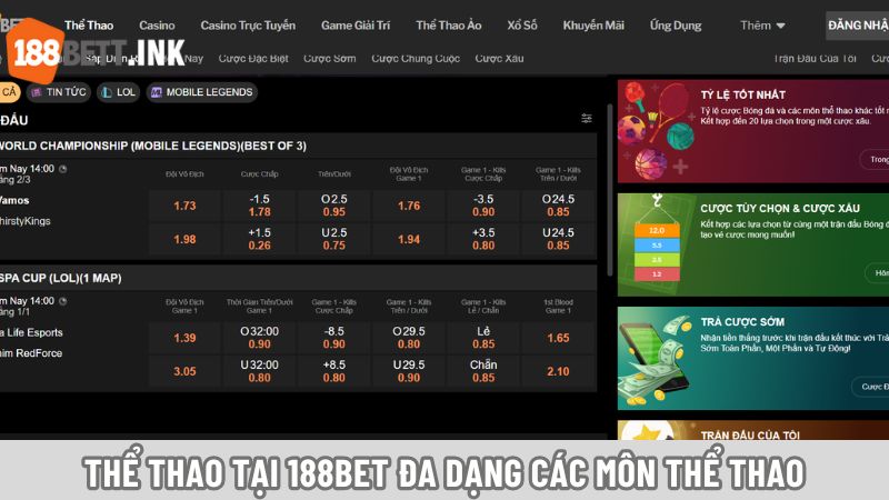 Thể thao tại 188Bet đa dạng các môn thể thao